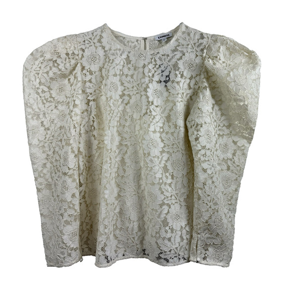 Express New Cream Floral Lace Long Puff Sleeve Top Large Castlecore Renaissance - Picture 3 of 16